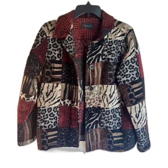 Ala Carte Animal Print Mixed Media Jacket‎ Blazer Women's Size Medium - Picture 1 of 7
